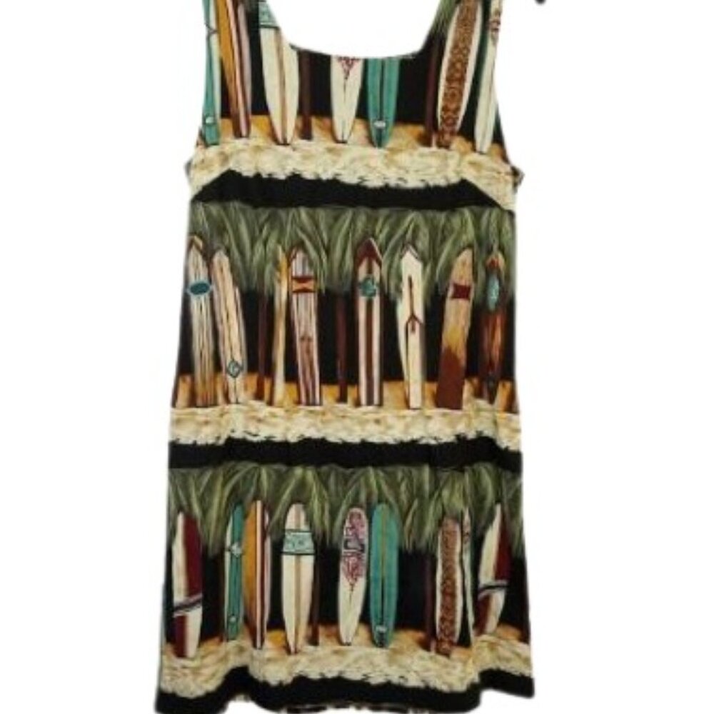 Vintage Shannon Marie Womens Mini Dress Multicolor Tiki Surfboard Print M